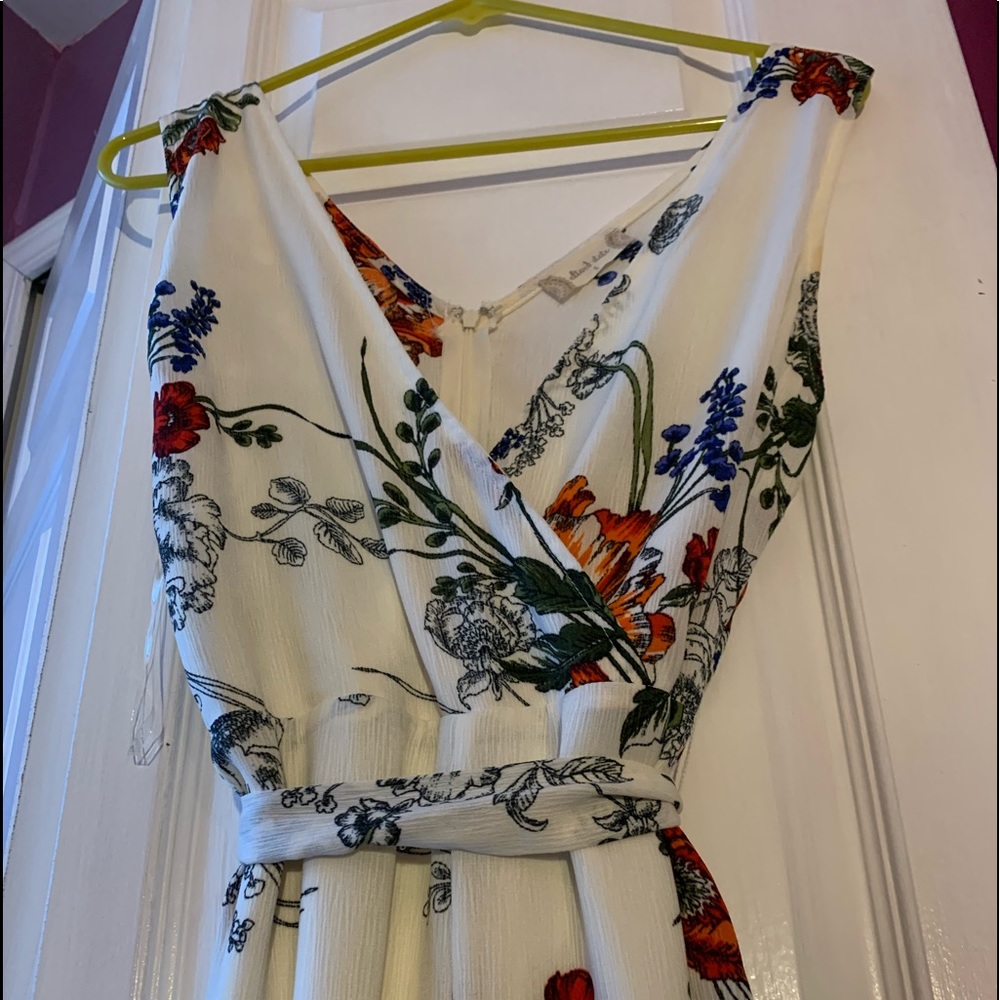 Altar'd State Cream Floral Jumpsuit with Red Orange Blue Accents